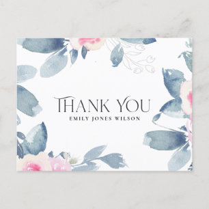 POSTAL DE ANUNCIOS FLORAL AZUL RUBOR BLANCO CUMPLEAÑOS DE CUALQUIER E