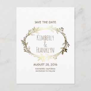 Postal De Anuncios Floral blanca y dorada Wreath Save the Date
