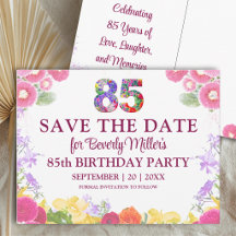 Floral Cumpleaños 85 Save The Date Elegante