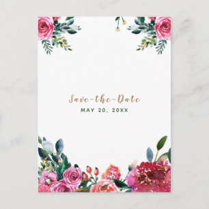 Postal De Anuncios Floral de color verde rosa vintage Save the Date