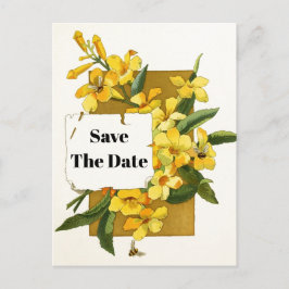Postal De Anuncios Floral de jazmín amarillo vintage Save the Date