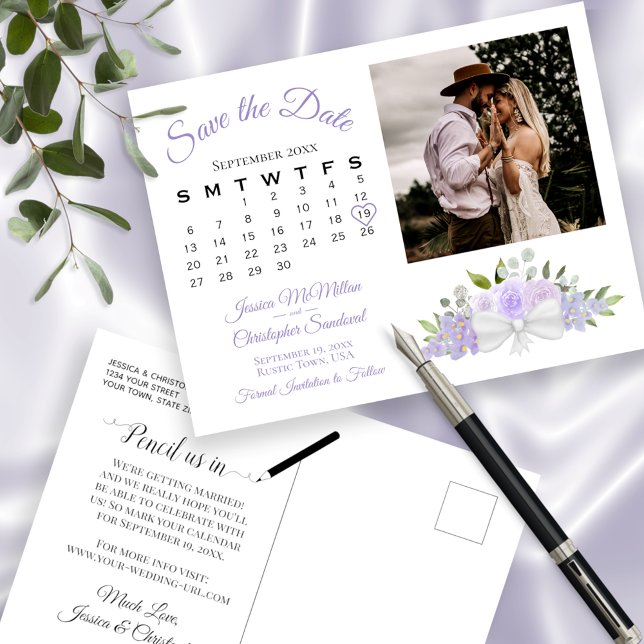 Postal De Anuncios Floral de Lavender y calendario Guardar la fecha (Subido por el creador)