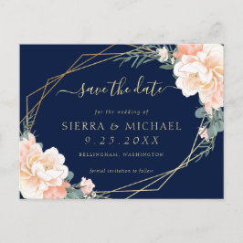 Postal De Anuncios Floral de oro azul de la marina de moda salva la f