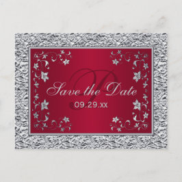 Postal De Anuncios Floral de RELIEVE METALIZADO rojo y plateado FAUX 