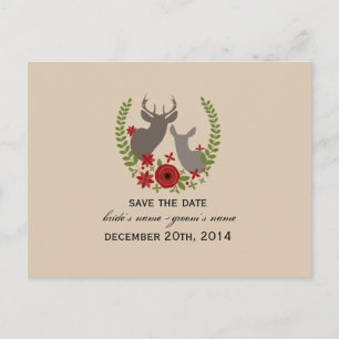 Postal De Anuncios Floral Deer, Boda de Navidades Rústicos, salva la 