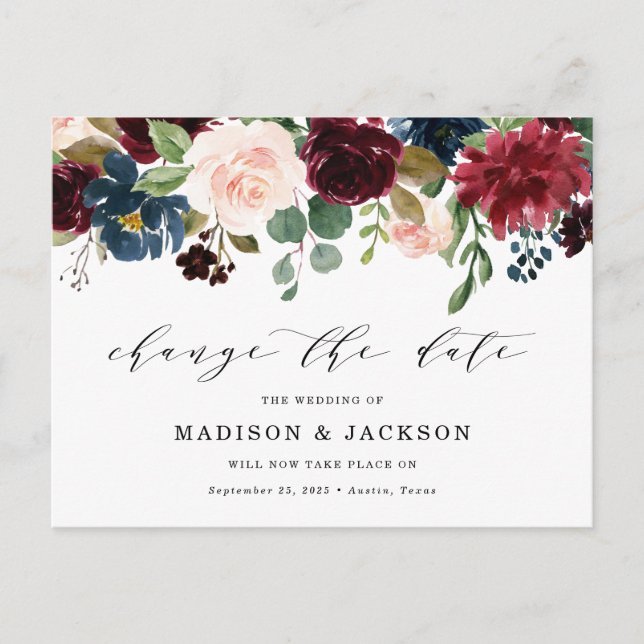 Postal De Anuncios Floral Encantada Cambiar La Fecha Boda (Anverso)