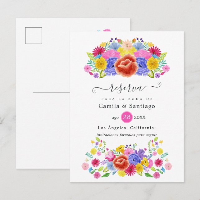 Postal De Anuncios Floral Español Fiesta Wedding Save the Date (Anverso / Reverso)