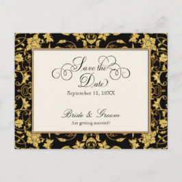 Postal De Anuncios Floral Gold Black Formal Wedding Save the Date