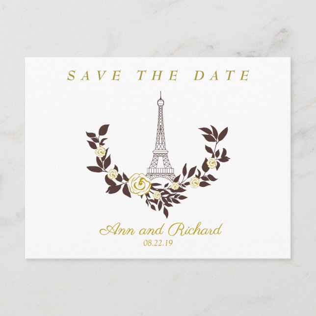 Postal De Anuncios Floral Gold Parisian Wedding Design (Anverso)