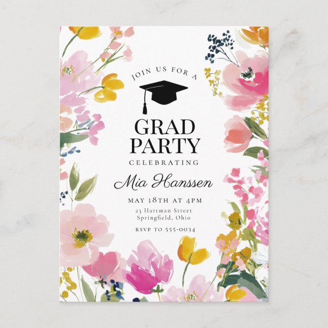 Postal De Anuncios Floral Graduation Party Invitation (Anverso)