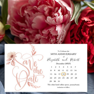 Postal De Anuncios Floral & Leaves 50 Aniversario Salvar La Fecha