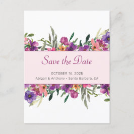 Postal De Anuncios Floral Mauve acuarela botánica Guardar la fecha