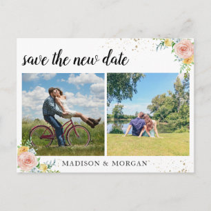 Postal De Anuncios Floral multi Fotos guardar la nueva fecha