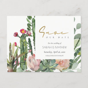 POSTAL DE ANUNCIOS FLORAL ROSA CACTUS DEL DESIERTO FOLLAJE GUARDAR LA