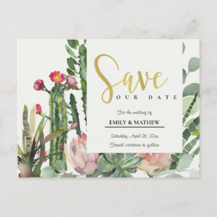 POSTAL DE ANUNCIOS FLORAL ROSA CACTUS DEL DESIERTO FOLLAJE GUARDAR LA