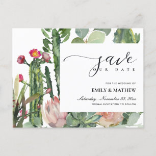 POSTAL DE ANUNCIOS FLORAL ROSA CACTUS DEL DESIERTO FOLLAJE GUARDAR LA