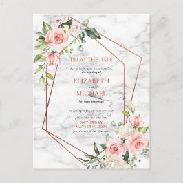 Postal De Anuncios Floral rosa de mármol geométrico de cobreFecha de 