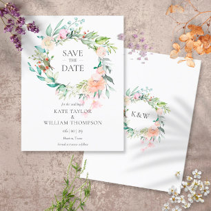 Postal De Anuncios Floral Roses Watercolor Garland Save the Date