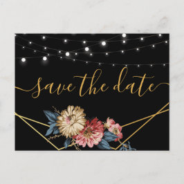 Postal De Anuncios Floral Rustic Magnolia String Lights Save the Date