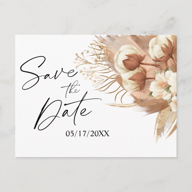 Postal De Anuncios Floral Terracotta Fall Boho Wedding Save The Date (Anverso)