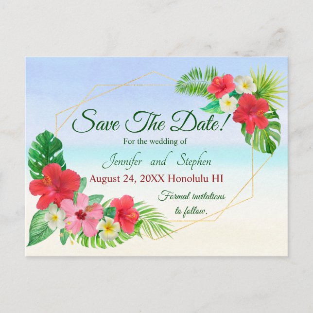 Postal De Anuncios Floral tropical Salven al Boda de fechas (Anverso)