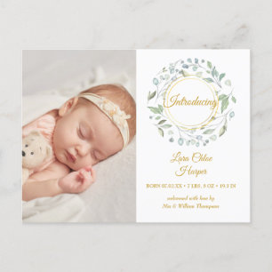 Postal De Anuncios Floral Verde 4 Foto Nacimiento Bebé