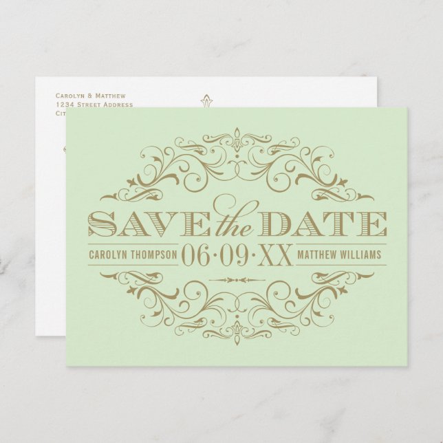 Postal De Anuncios Floreciente vieja antigüedades verdes salva la fec (Anverso / Reverso)