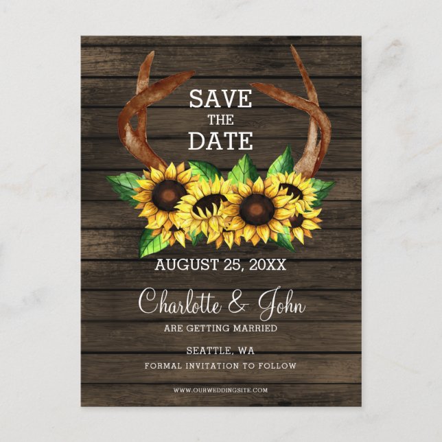 Postal De Anuncios florecientes girasoles antlers país boda de moda (Anverso)