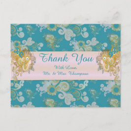 Postal De Anuncios Flores abstractas alegres rosa, azul cielo - rosa