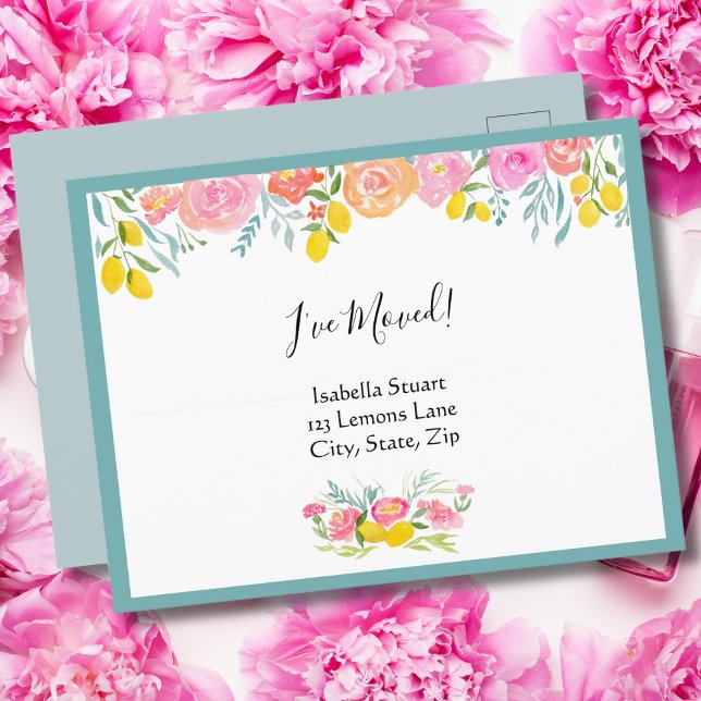 Postal De Anuncios Flores acuarela con limones Me he mudado  (Subido por el creador)