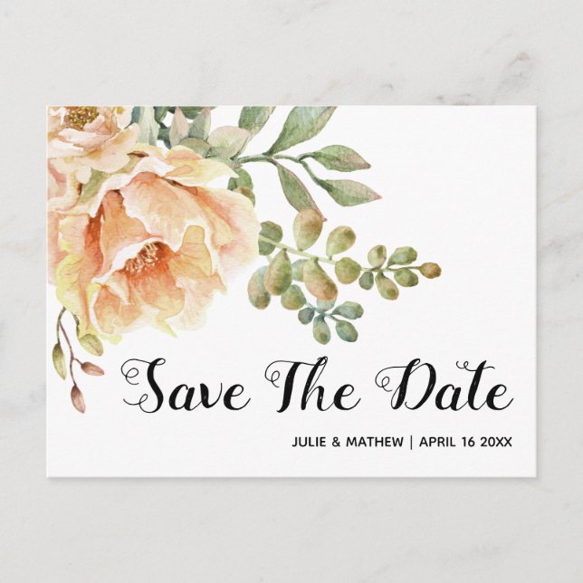 Postal De Anuncios Flores acuarelas boda floral Guardar la fecha (Anverso)