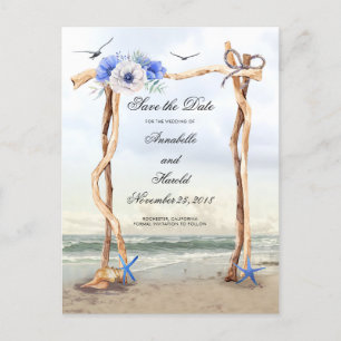 Postal De Anuncios Flores Azules de Playa Guardar la Fecha