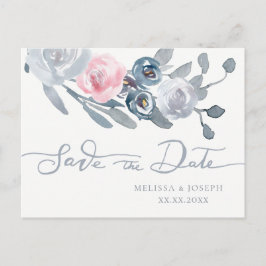 Postal De Anuncios flores azules polvorientas salvan la fecha