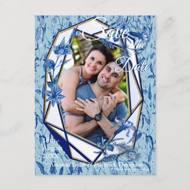 Postal De Anuncios Flores azules verde azuladas sobre un respaldo tex (Anverso)