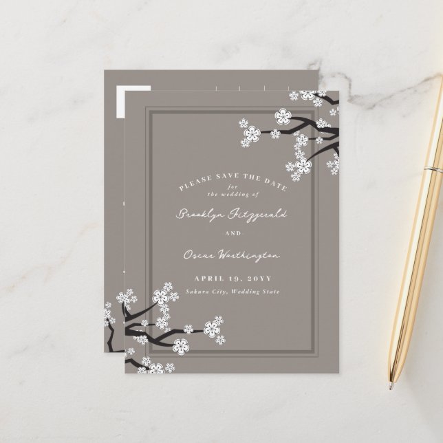 Postal De Anuncios Flores Blancas de Cerezo Sakura Asiático Fecha de  (Anverso/Reverso In Situ)