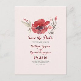 Postal De Anuncios flores borgoña acuarela save the date