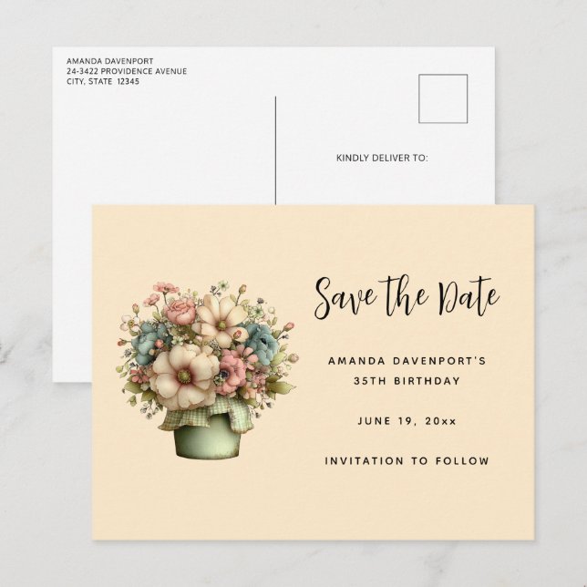Postal De Anuncios Flores caprichosas en una maceta Cute (Anverso / Reverso)