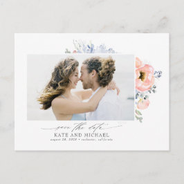 Postal De Anuncios Flores color azul turbio salva la foto de la fecha