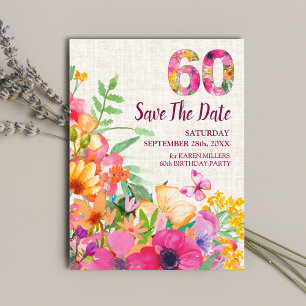 Postal De Anuncios Flores de 60 años Linen floral 60 cumpleaños
