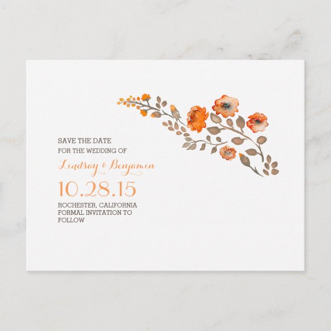 Postal De Anuncios flores de acuarela lindas salvar la fecha (Anverso)