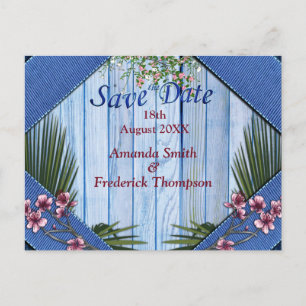 Postal De Anuncios Flores de arty rosa sobre textura de madera azul