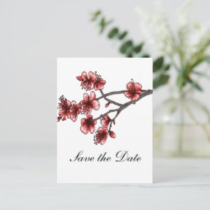 Postal De Anuncios Flores de cerezos rojas simples salvan la fecha
