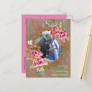 Postal De Anuncios Flores de Coral, Hierba y Rosa Peonía