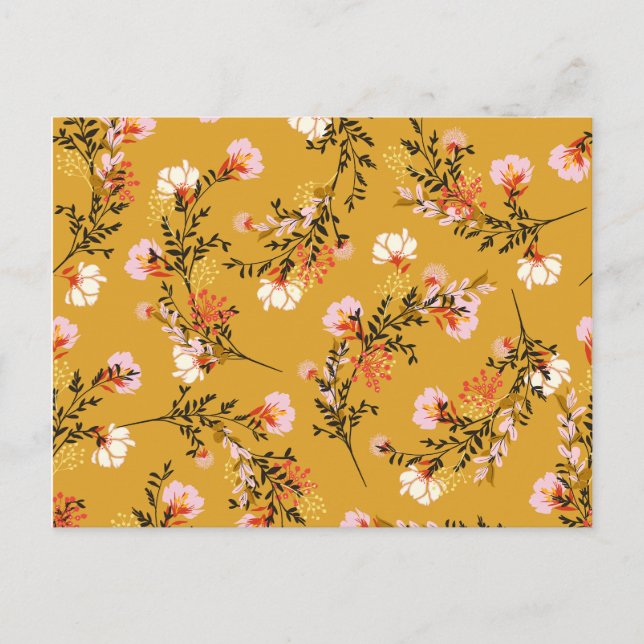 Postal De Anuncios Flores de fondo amarillo (Anverso)