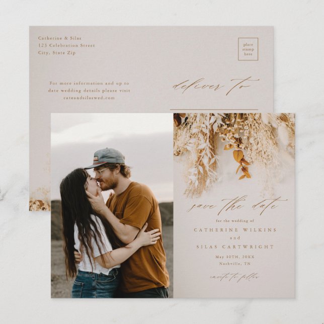 Postal De Anuncios Flores de Otoño Boho Foto Boda Guardar la Fecha (Anverso / Reverso)
