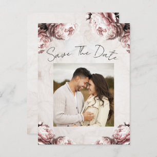 Postal De Anuncios Flores de peones rosa pálido vintage salva la fech