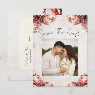 Postal De Anuncios Flores de peones rosas blandas vintage Guardar fec