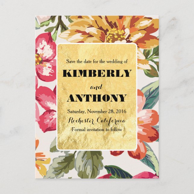 Postal De Anuncios flores de playa destino guardar la fecha (Anverso)