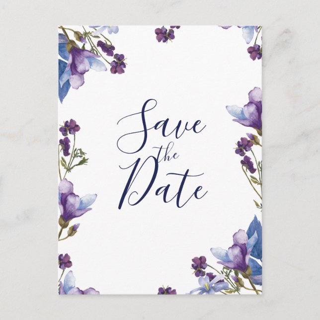 Postal De Anuncios Flores de Primavera Delicadas Purple Save the Date (Anverso)