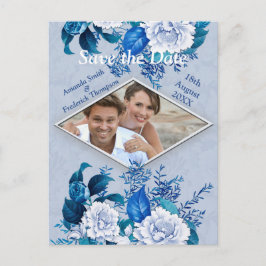 Postal De Anuncios Flores de Rosa Blanca sobre papel de patrón azul